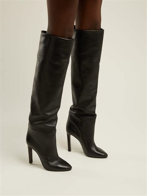 ysl black knee high boots|ysl boots.